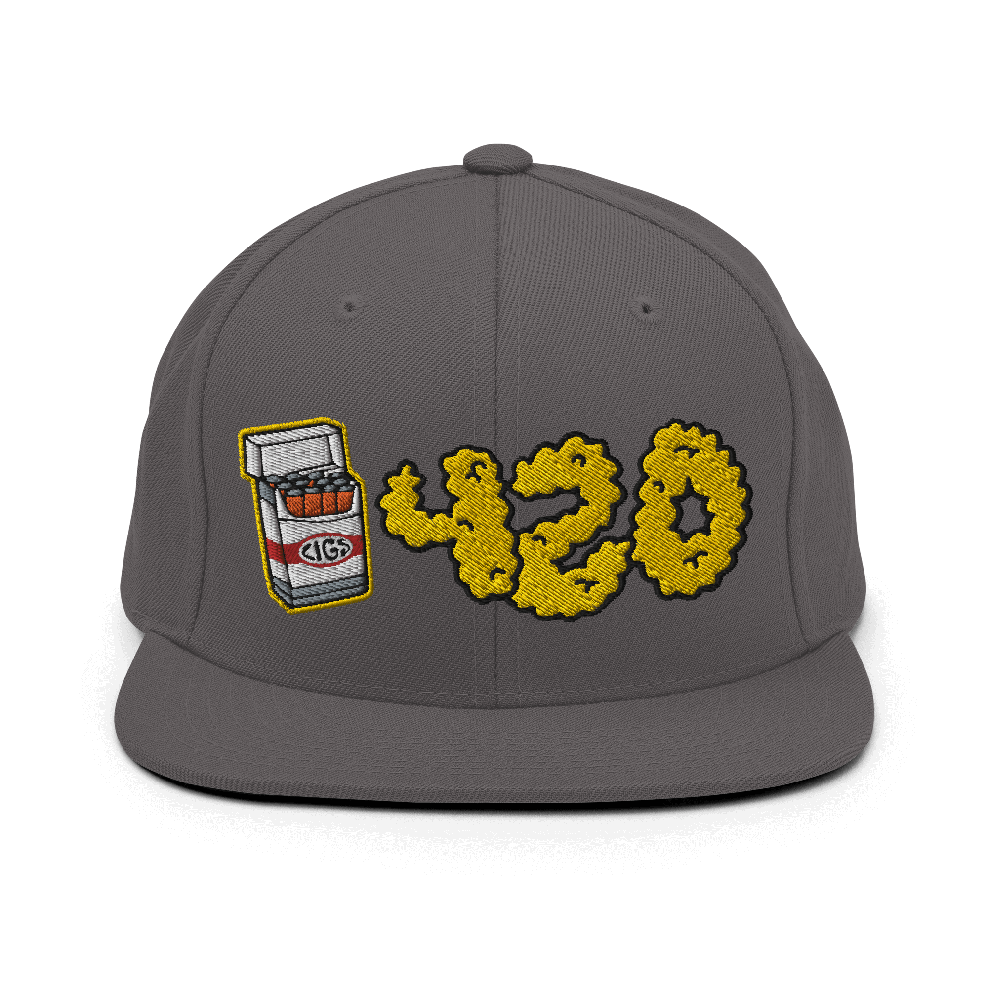 Smog 420 Snapback CapDive into urban chic with the Smog 420 Snapback Cap – a classic fit, flat brim, and full buckram for a look that's both structured and laid-back. The adjustable snap closure ensures a comfortable, one-size-fits-most style. Crafted exc