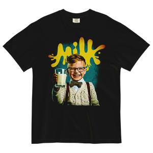 Milk T-shirtGet creamy with our Milk T-shirt – 50s vibes, 100% cotton comfort, and streetwear swag all in one. Snatch this dairy darling now! • 100% ring-spun cotton • Fabric weight: 6.1 oz/yd² (206.8 g/m²) • Garment-dyed • Relaxed fit • 7/8″ double-needl
