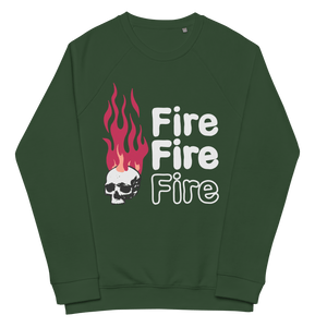 Fire and Skull Raglan SweatshirtWrap yourself in comfort and style with the Fire and Skull Raglan Sweatshirt. This unisex organic gem lets you conquer coziness and fashion simultaneously. The brushed fleece lining feels like a cloud of softness, while the